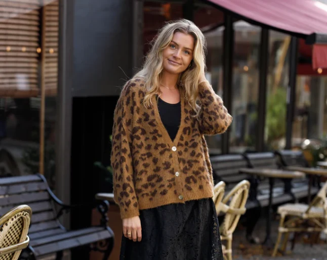 animal print cardigan by black colour